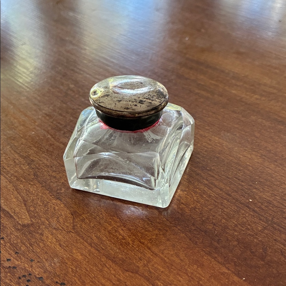 Vintage Glass Inkwell with Marble Lid